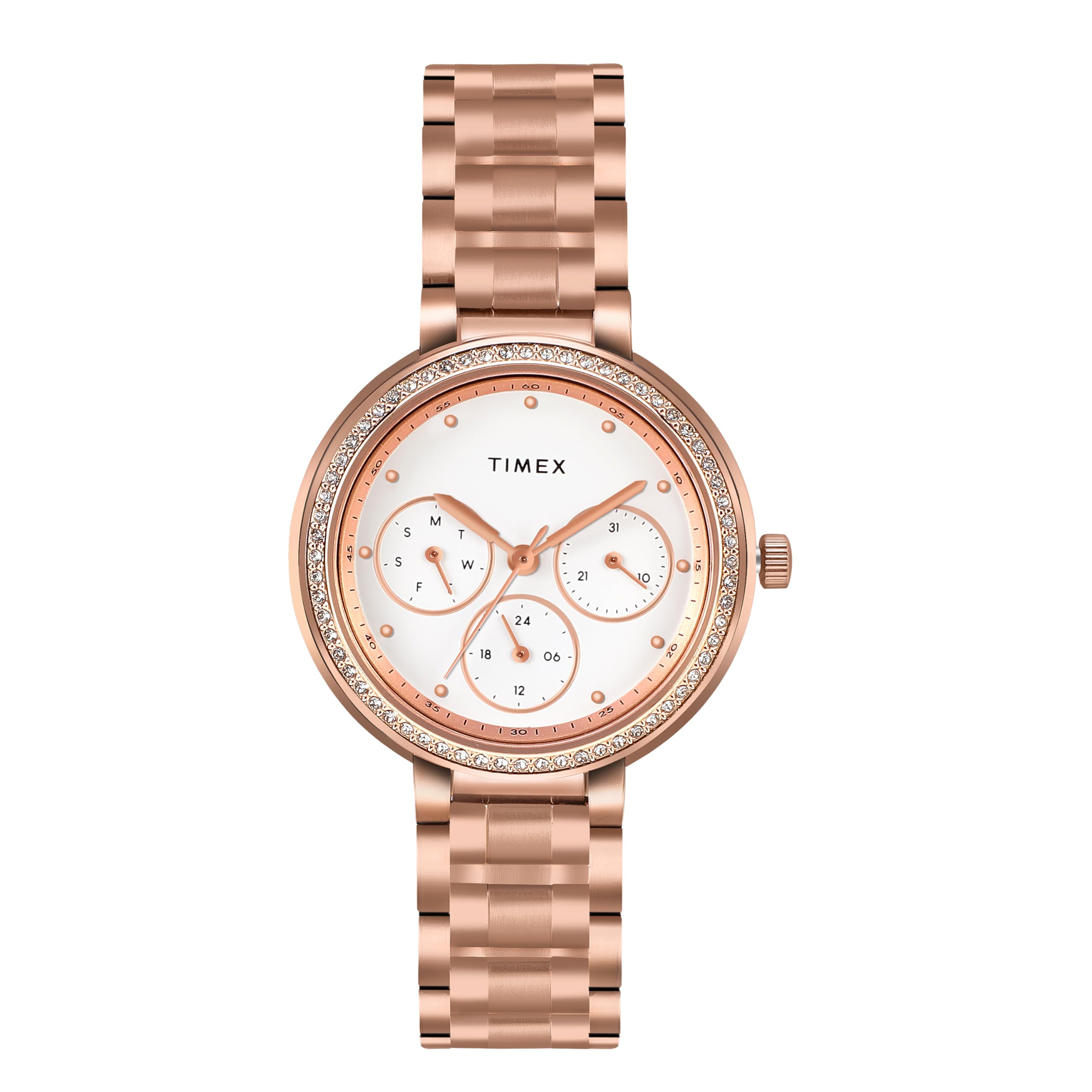 TIMEX Women Stainless Steel Multifunction Analogue White Dial Watch - Tw000Z303, Band Color-Rose Gold (B0CJLQH985) Amazon Price History, Amazon Price Tracker