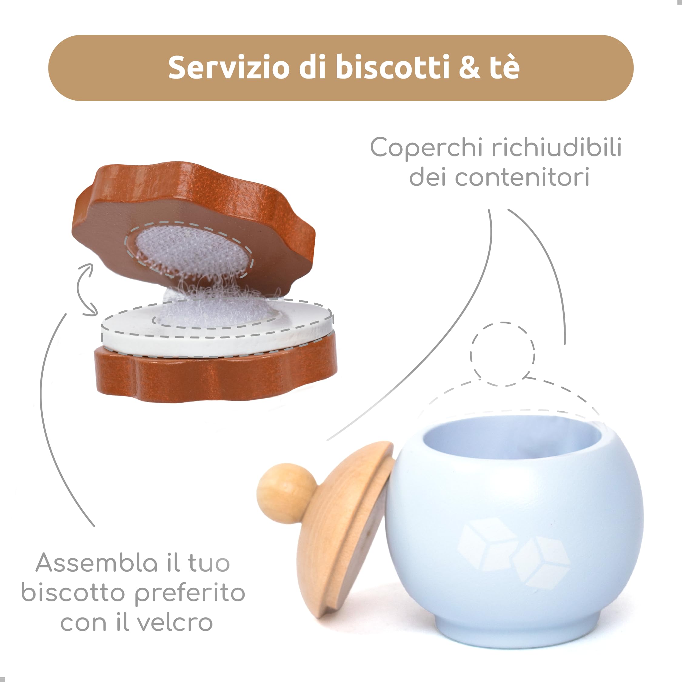 UMU® Servizio da tè in legno, con tazze colorate, fette di limone, bustine di tè e altro ancora, giocattolo in legno per bambini dai 3 4 ai 5 6 anni in su