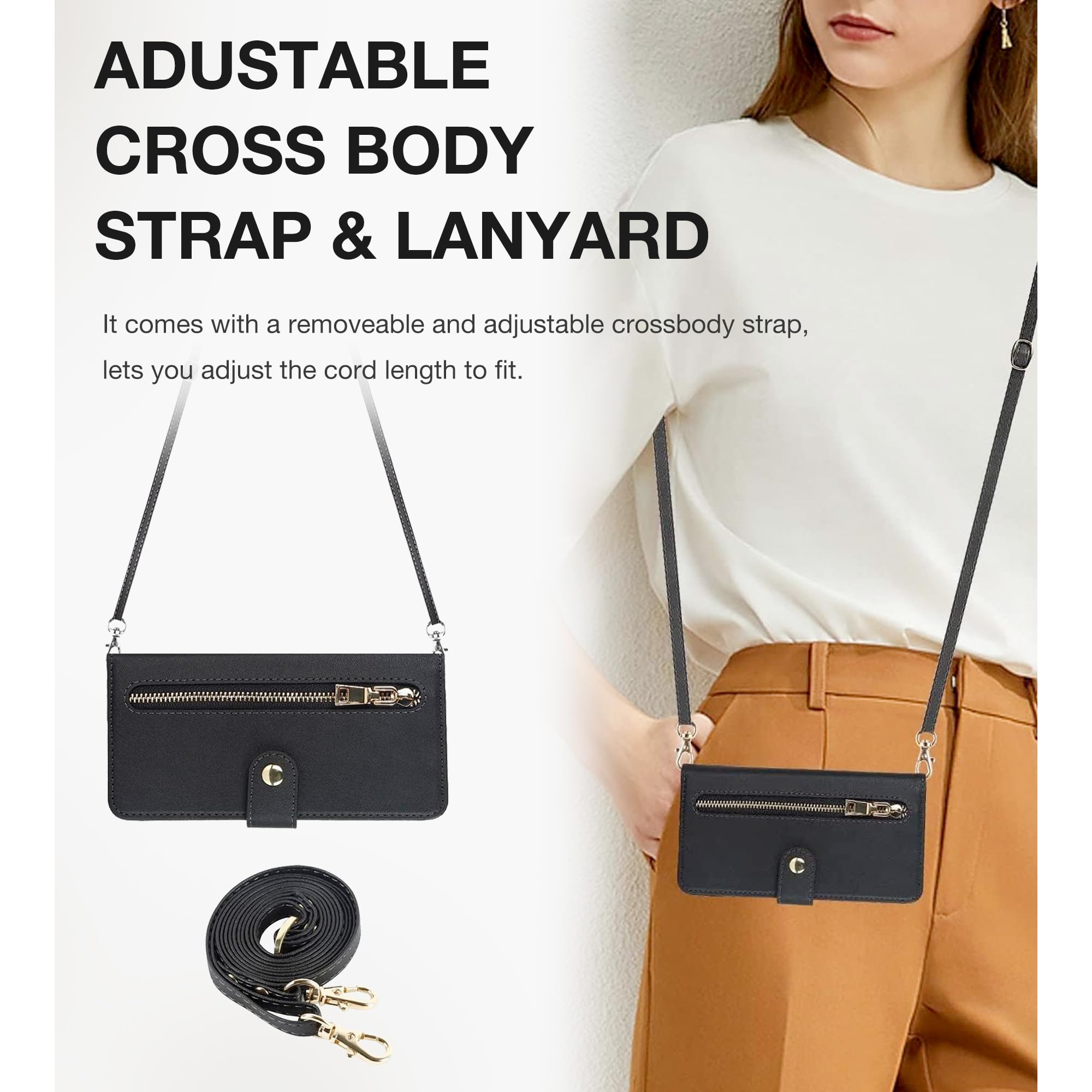 Custodia Per IPhone 11 Con Portafoglio E Cordino - Pelle PU, 6 Slot Carte, Supporto Pieghevole, Oro Rosa - Foto 7