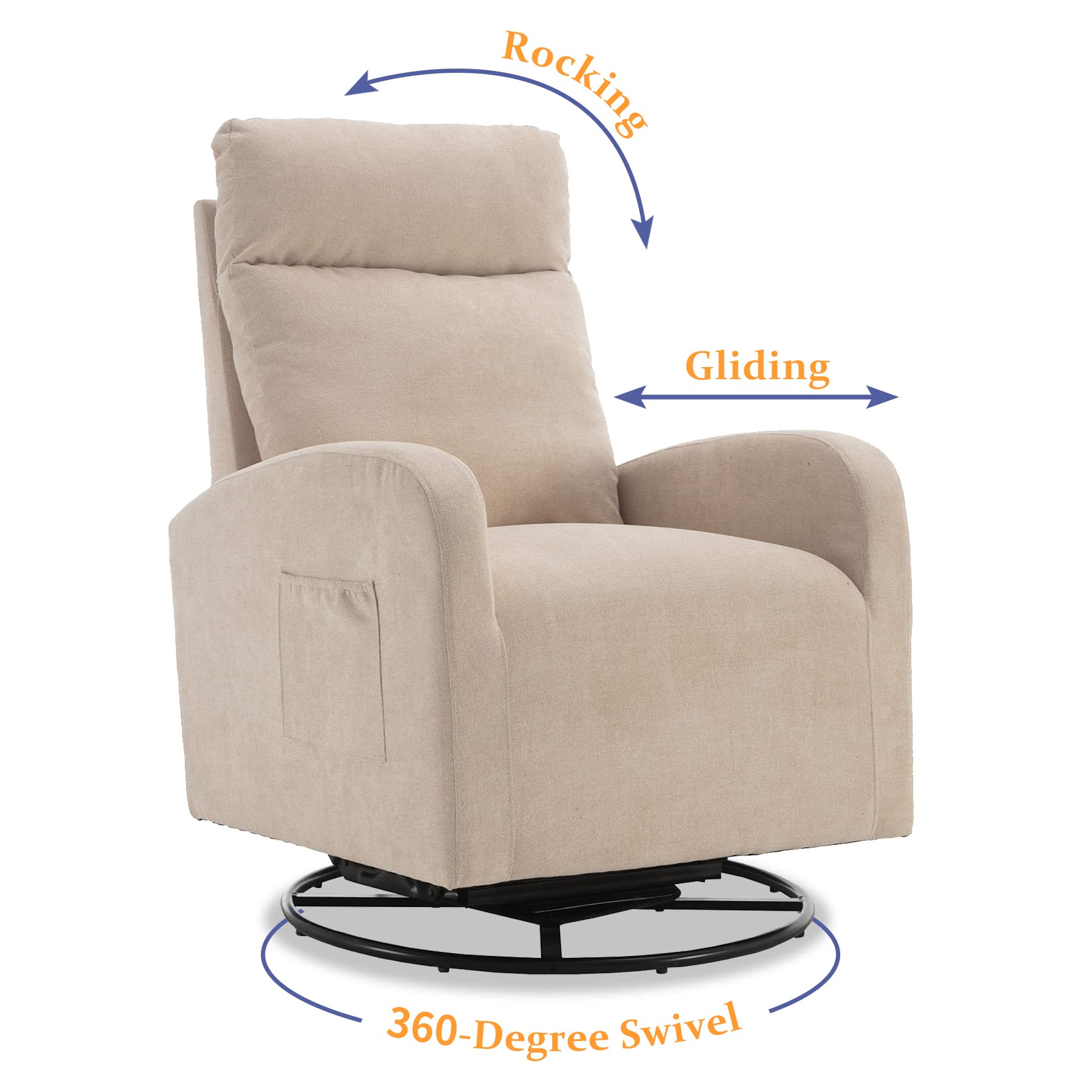 Reading Chair Modern Swivel Glider Rocking Chair 360° Rotating