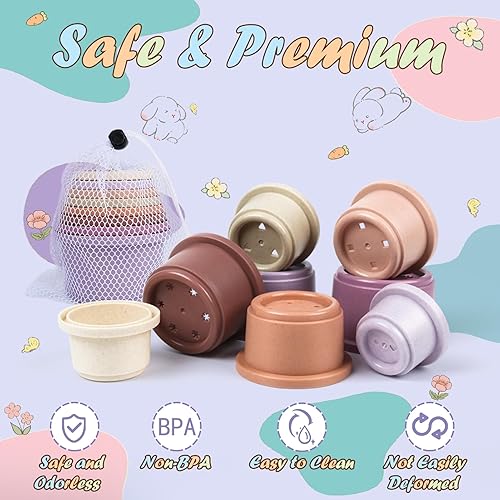 Miniatura 5 de SKYWHALE 8 tazas apilables para conejos, juguetes apilables de conejo, de plástico natural de caña de azúcar para anidar mascotas, chinchilla,