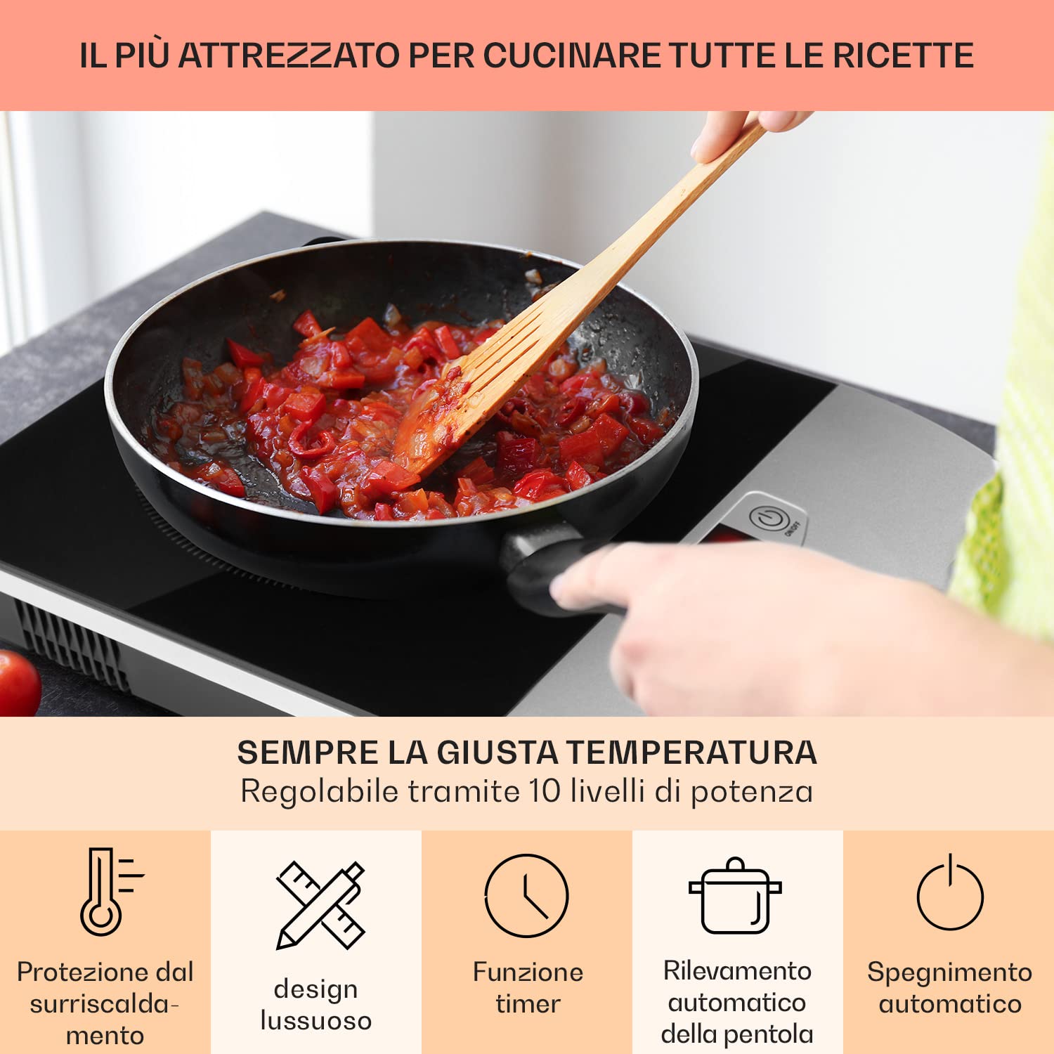 Piastra A Induzione Portatile Klarstein VariCook - 2 Fuochi 3400W - Timer E Controllo Touch - Nero - Foto 7