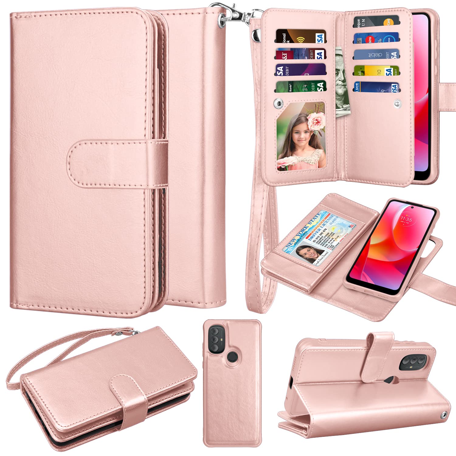 Takfox Moto G Power 2022 Case, for Motorola G Pure Wallet Case, PU Leather w Credit Card Holder Flip Cover [9 Card Slots] [Magnetic Closure] [