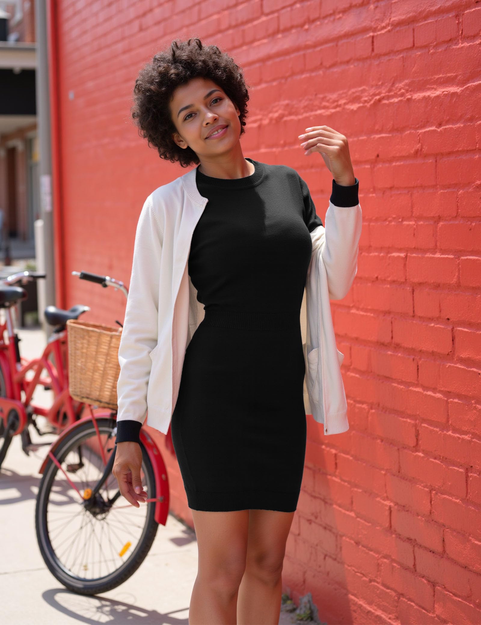 Gyabnw Robe Pull Femme Col Rond Manches Longues Coupe Ajustée | Maille tricotée, Matière extensible, Coupe ajustée, Taille haute, Pour bureau et fêtes