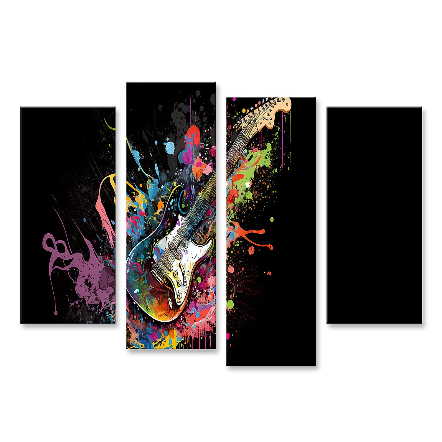 islandburner Stampa su tela Chitarra Elettrica Colorato Schizzi di Colore Sfondo Nero Hard Rock Immagini Murali Poster
