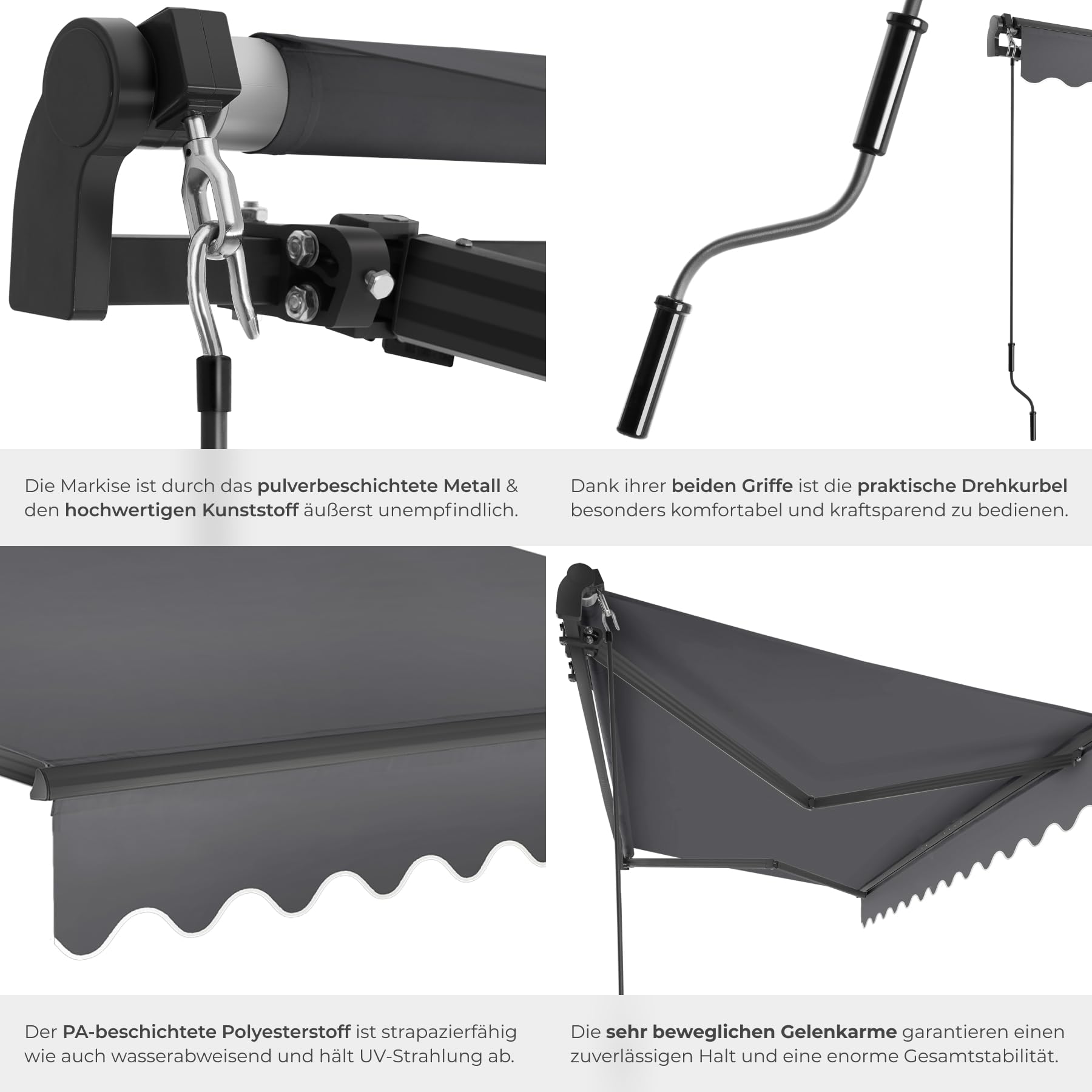tectake® Gelenkmarkise, Markise ausziehbar mit Gelenkarm, Sonnenmarkise mit Wandhalterung, Sichtschutz Garten, Sonnenschutz Balkon, Markisen für Terrasse, Fenstermarkise - dunkelgrau, 300 x 250 cm