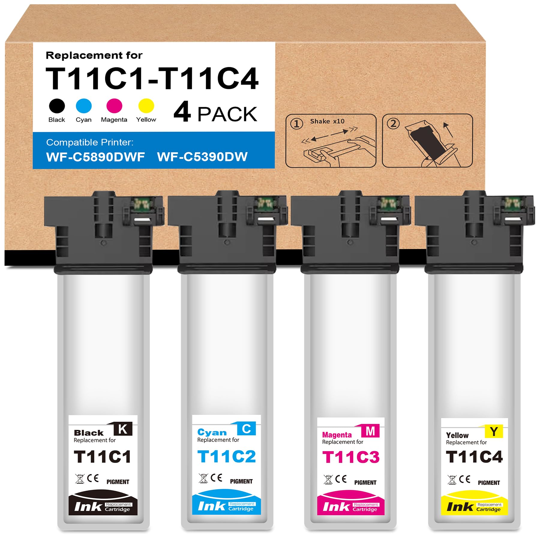 T11C T11C1 T11C2 T11C3 T11C4 Cartuccia compatibili per EPS C13T11C140 C13T11C240 C13T11C340 C13T11C440 Cartuccia per Workforce Pro WF-C5890DWF WF-C5390DW (4 pezzi, BK C M Y)