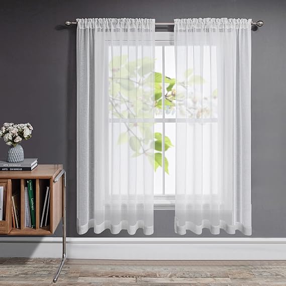 Joydeco White Sheer Curtains 72 Inch Length 2 Panels Set