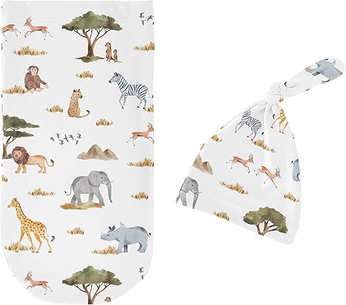 Miniatura 2 de Sweet Jojo Designs Jungle Animals - Conjunto de manta para bebé unisex con diseño de capullo y gorro para recién nacido, conjunto de manta para ir a