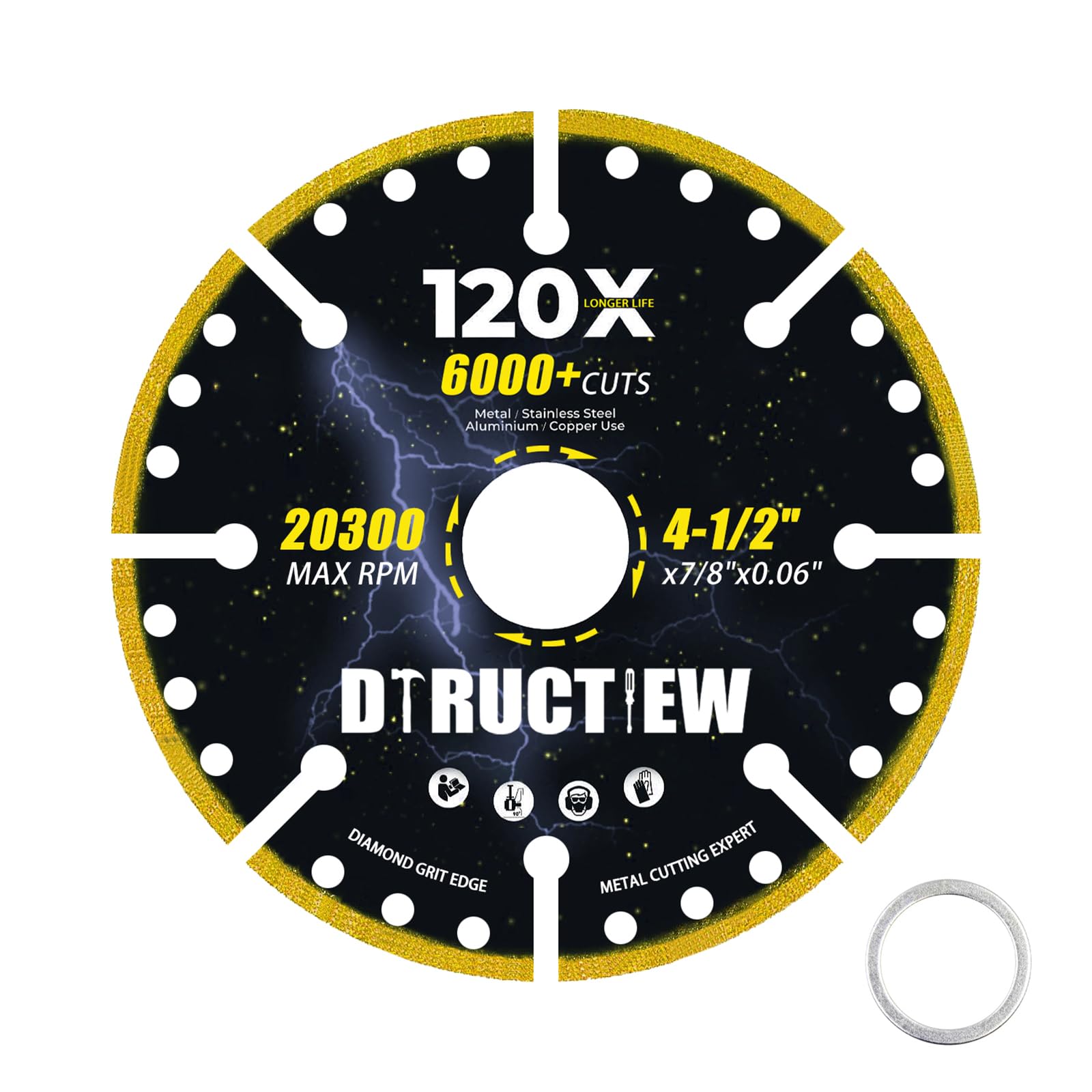 Diamond Cutting Wheel for Metal, Angle Grinder Cutting Disc Cut Off Wheel with 5000+ Cuts on Rebar, Steel, Iron and INOX (1 Pc)