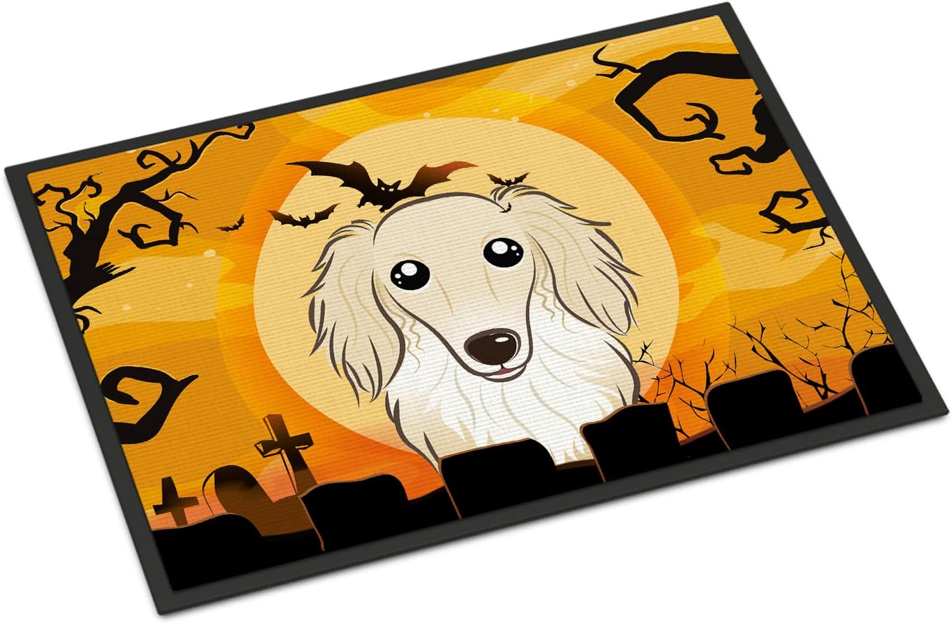 Caroline's Treasures BB1770JMAT Halloween Longhair Creme Dachshund Doormat 24x36 Front Door Mat Indoor Outdoor Rugs for Entryway, Non Slip Washable Low Pile, 24H X 36W