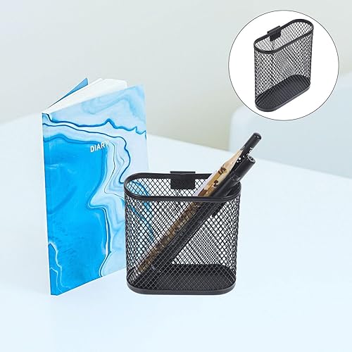 Miniatura 5 de STOBOK Estuche organizador de lápices de malla con forma ovalada, organizador de almacenamiento hueco de metal, soporte de papelería de escritorio,