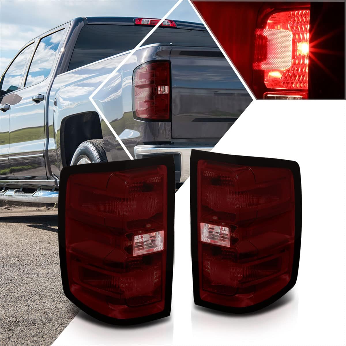 PM PERFORMOTOR [Passenger Side] Tail Light Brake Lamp Assembly Compatible with 14-19 Chevy Silverado/GMC Sierra,Red Lens