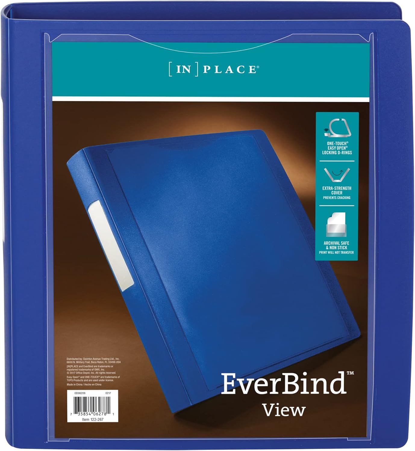 Office Depot Brand Everbind DRing View Binder, 1 1/2" Rings, Blue