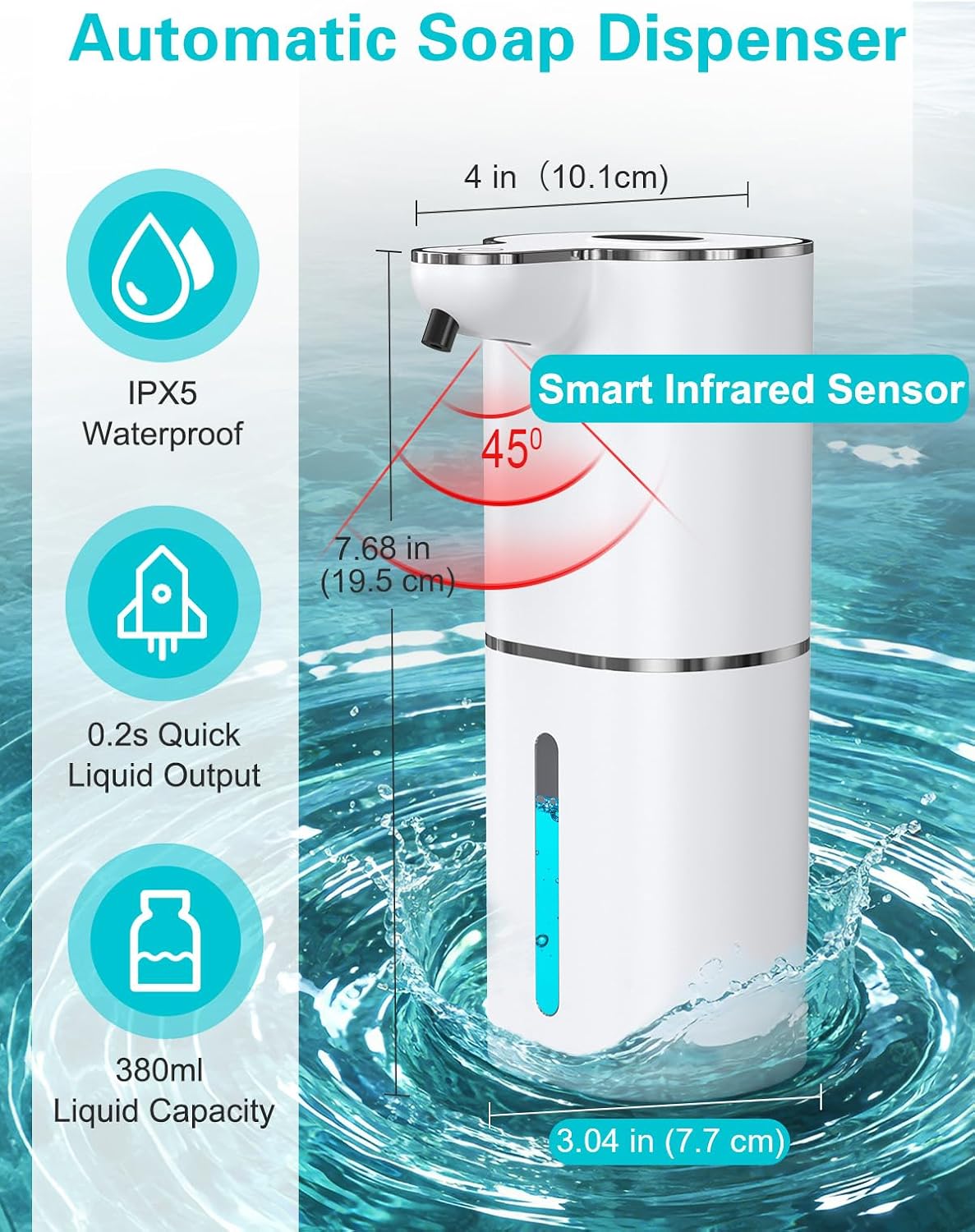 Bomivoi 2 Pack Automatic Liquid Soap Dispenser, Rechargeable Touchless Soap Dispenser, Digital Display, 6-Level Adjustable, 380mL Wall Mount Countertop Hand Soap Dispenser for Bathroom Kitchen Sink