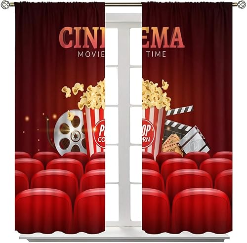 Miniatura 167 de Cortinas opacas para cine en casa, diseño retro moderno, tiras de película de palomitas de maíz para cámara de película, bolsillo para barra,