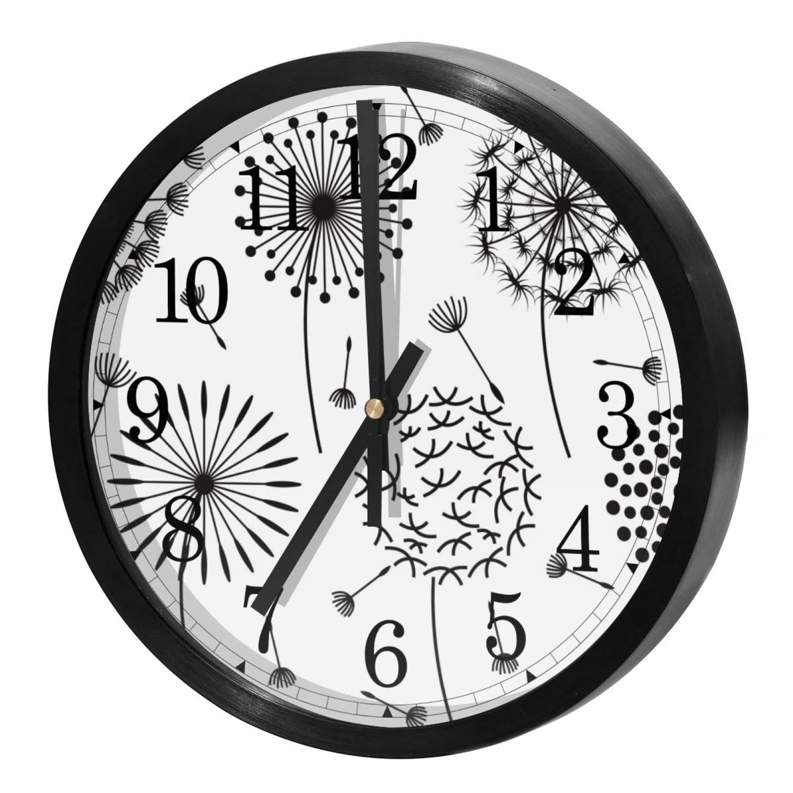 Grande horloge murale ronde au mécanisme à quartz de haute精度 et illustration pissenlit