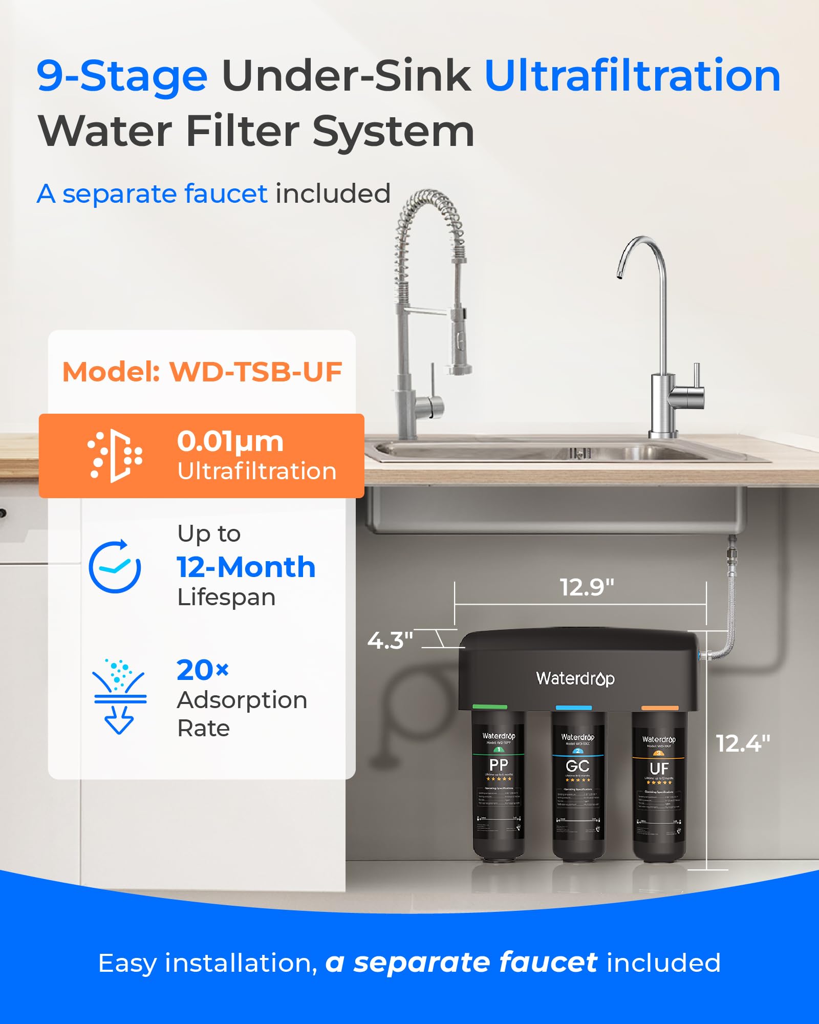 Waterdrop TSB-UF 0 01 m Ultra Filtration Under Sink Water Filter System 9 Layer Under Sink Water Filtration — view 2