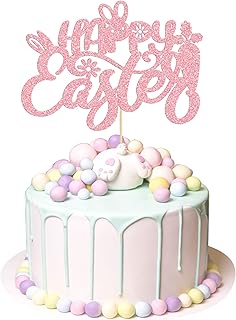 1Pc Happy Easter Cake Topper Pink Glitter Rabbit Carrot Cake Food Pick Bunny Cake Decorations for Happy Easter Themed Baby...