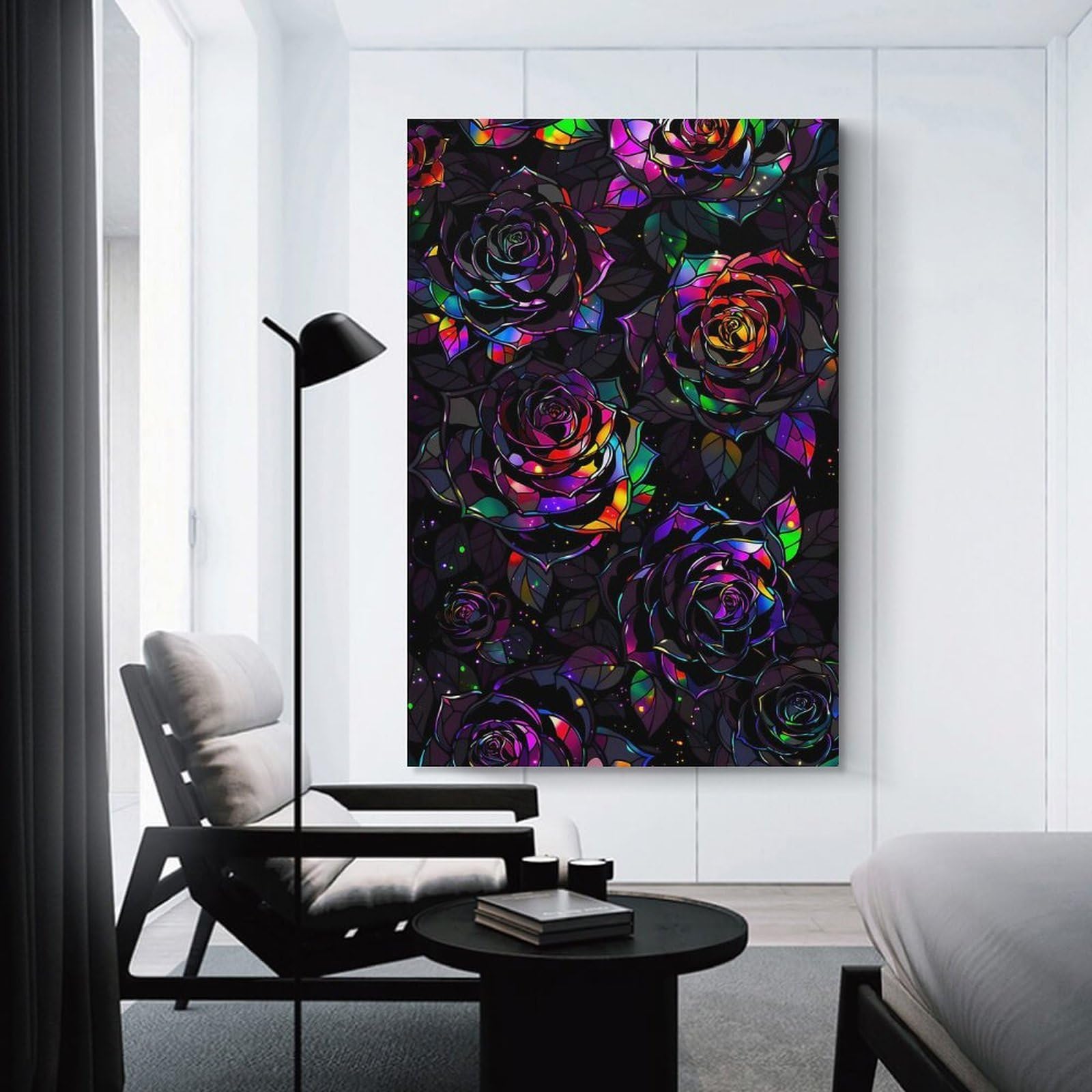 Junmoney Unframe-Style-2 Canvas Wall Art Stained Glass Roses, 24X36inch(60X90cm), For Lounge, Study, Hallway Or Flat Walls, Canvas Wall Art That Fits Changing Layouts