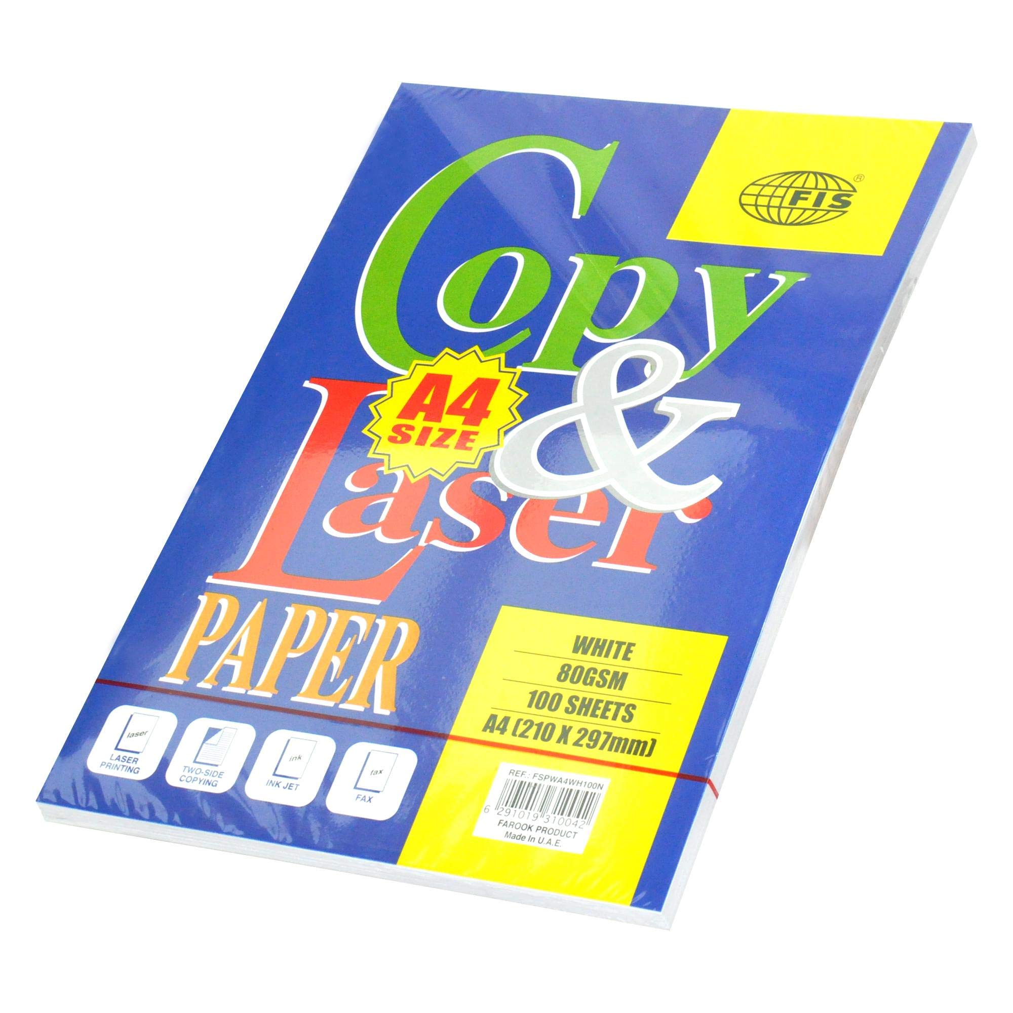FISCopy & Laser Photocopy Paper, 100 Sheets, White, 80 gsm, A4 (210 x 297 mm) Size - FSPWA4WH100N