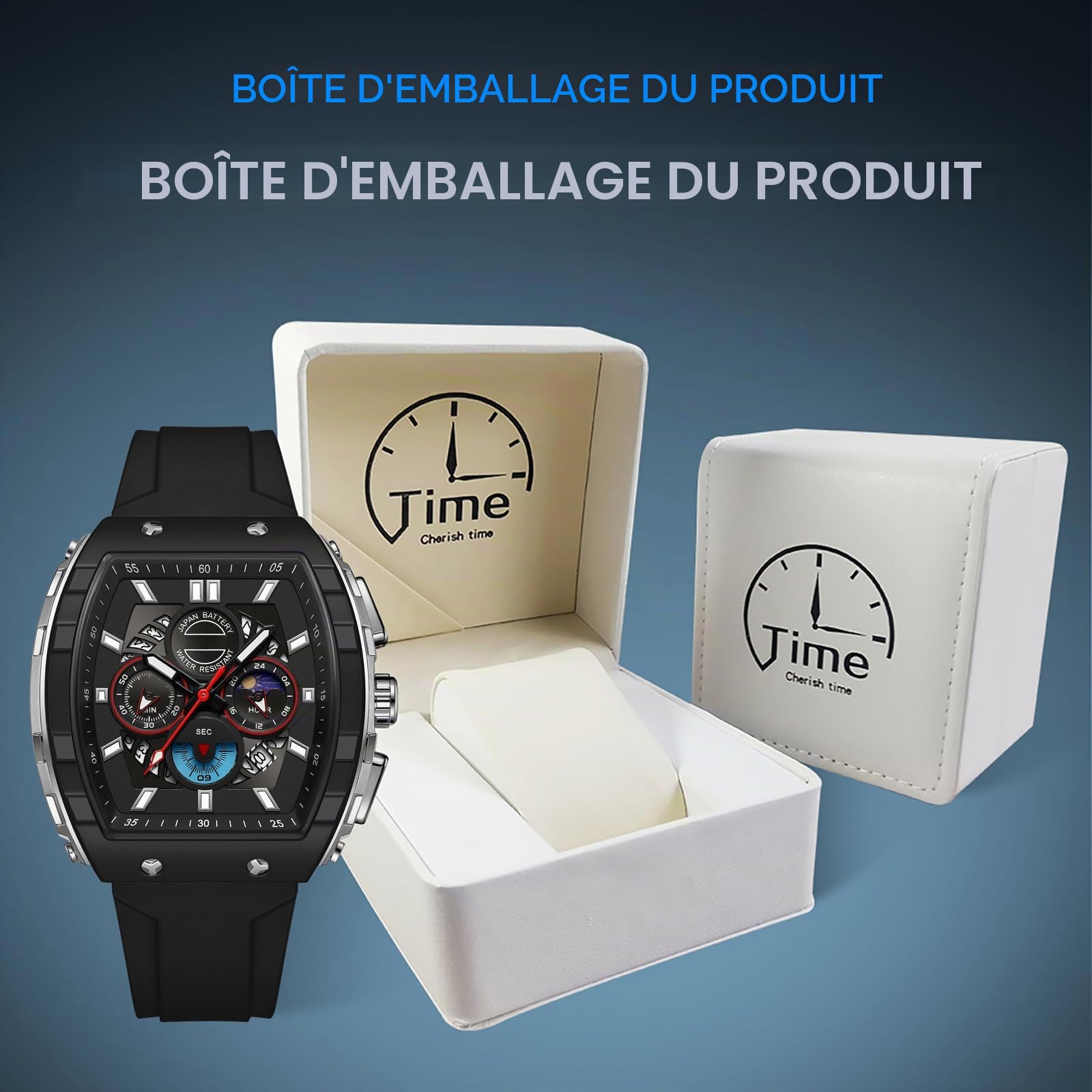 findtime Grande Écran Montre Rectangulaire Homme Militaire Tactique de Sport Analogique à Quartz Grand Cadran 5ATM, Alarme Rétroéclairage Montre Étanche Bracelet Respirant et Confortable