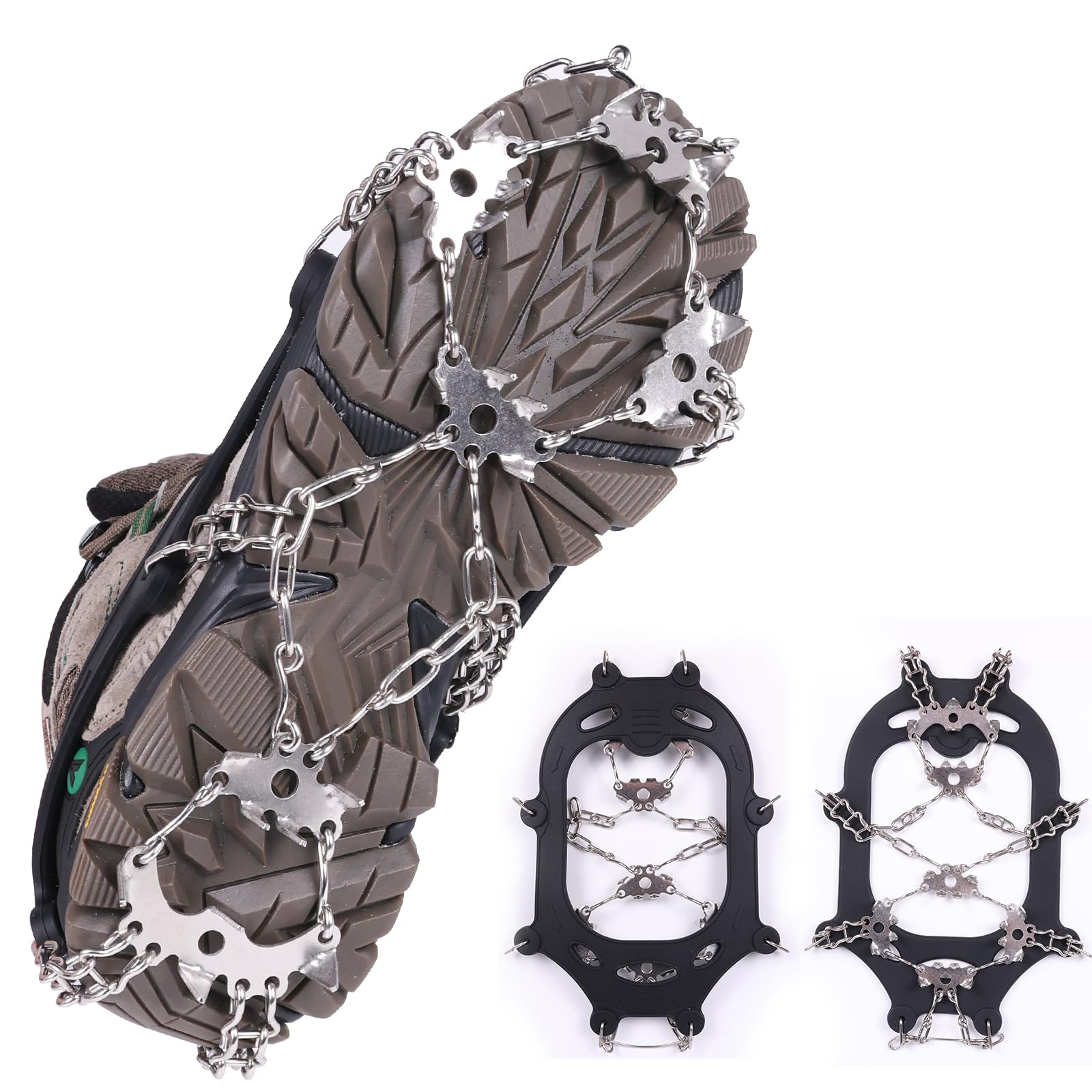 Crampons à glace antidérapants à 24 pointes pour chaussures et bottes avec pointes en acier inoxydable et silicone pour homme et femme pour randonnée, jogging, escalade, pêche