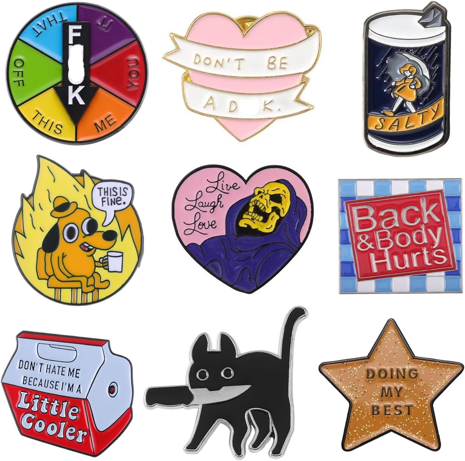 9PC Funny Enamel Pins for Backpacks Cool Hat Pins Cute Enamel Pins Aesthetic for Sambas Jacket Lapel Badges, Fun Enamel Brooch Pins Set, Birthday Christmas Festival Gift for Adult Teens Girls Boys