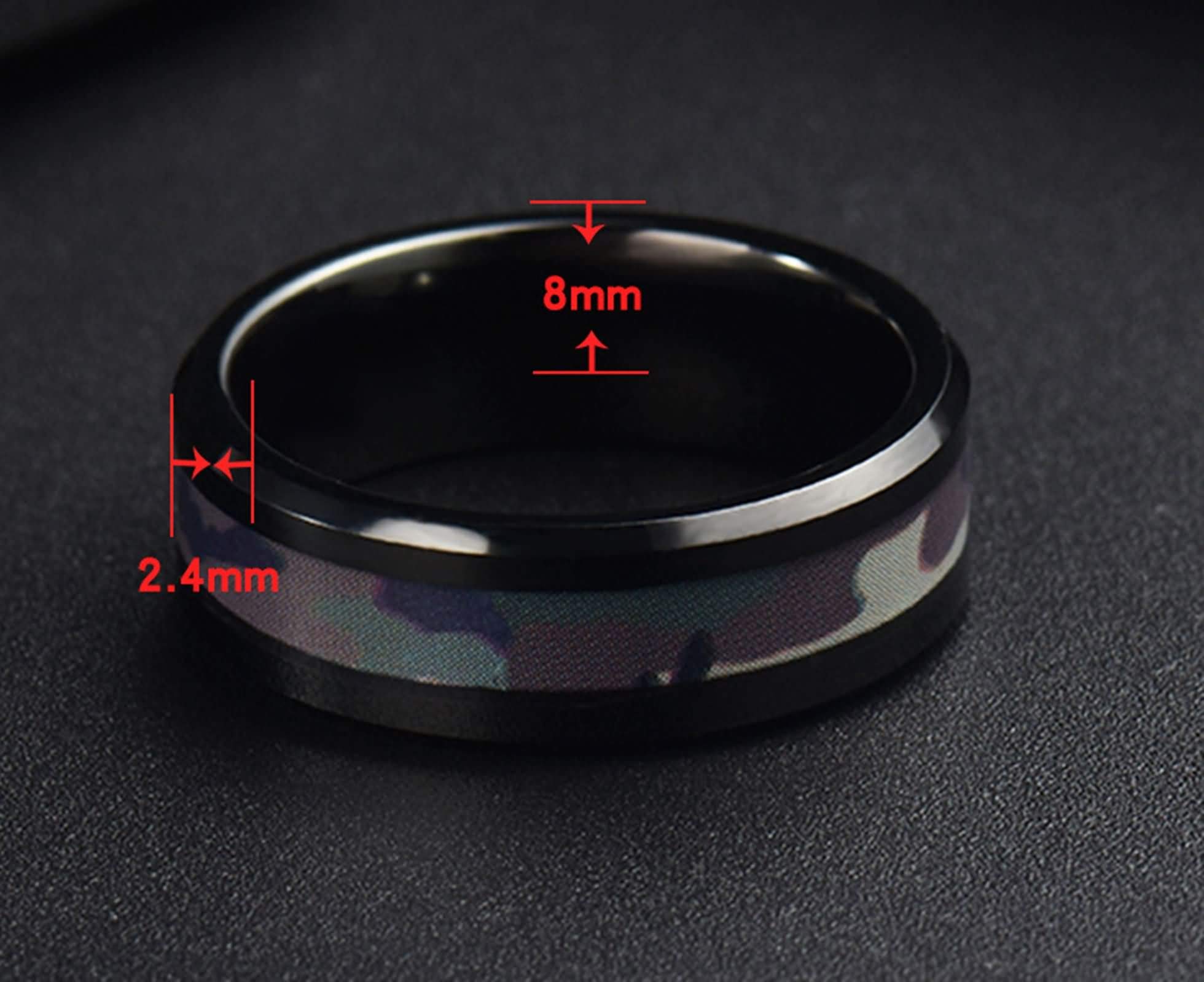 Anello Tungsteno Uomo Anello con Intarsio Motivo Mimetico Anello Uomo Personalizzabile 8MM Anello Nuziale Nero Misura 12-31