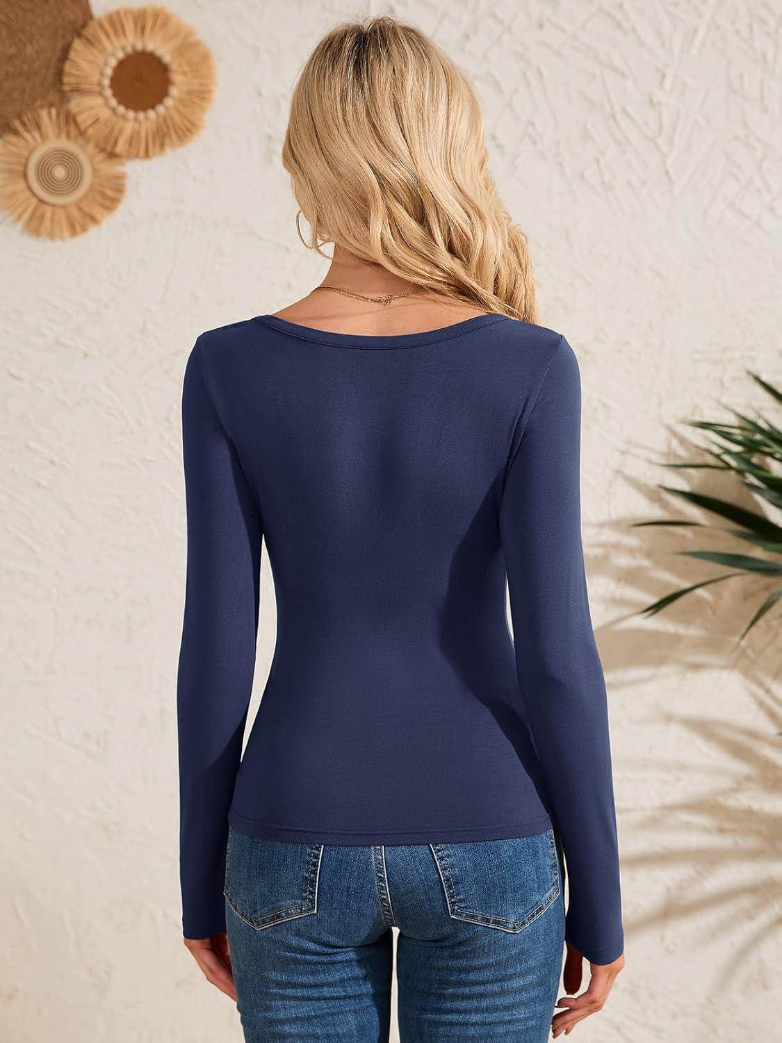 VUTRU Women's Long Sleeve Shirts Tight Going Out Tops Slim Fit Lace V Neck T-Shirts Thin Casual Tees 2025 Trendy Fall Spring - Image 6