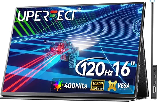 UPERFECT 16 Portable Gaming Monitor | 120HZ, HDR | 400Nits |1080P IPS | Ultra-Slim & Lightweight | Aluminum Alloy | Smart Cover & VESA | Travel External Second Screen for Laptop, PC, Game Console