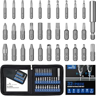 STREBITO 32PCS Stripped Screw Extractor Set - Damaged Rusty Broken Screw Remover Kit with Magnetic Extension & Drill Adapter for 3-12mm Bolts