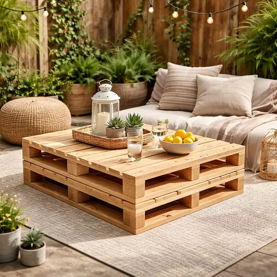 Pallet de Madeira Pinus, Estrado Decorativo Vazado, 70x70cm, para Varanda, Jardim e Decoração (1)