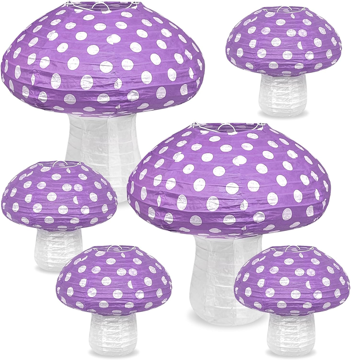 Mushroom Paper Lanterns, 6pcs Mushroom Hanging Decor Forest Jungle Wonderland Themed for Birthday Party Baby Shower Garden Wedding Decorations 8 inch, 12 inch (Red)