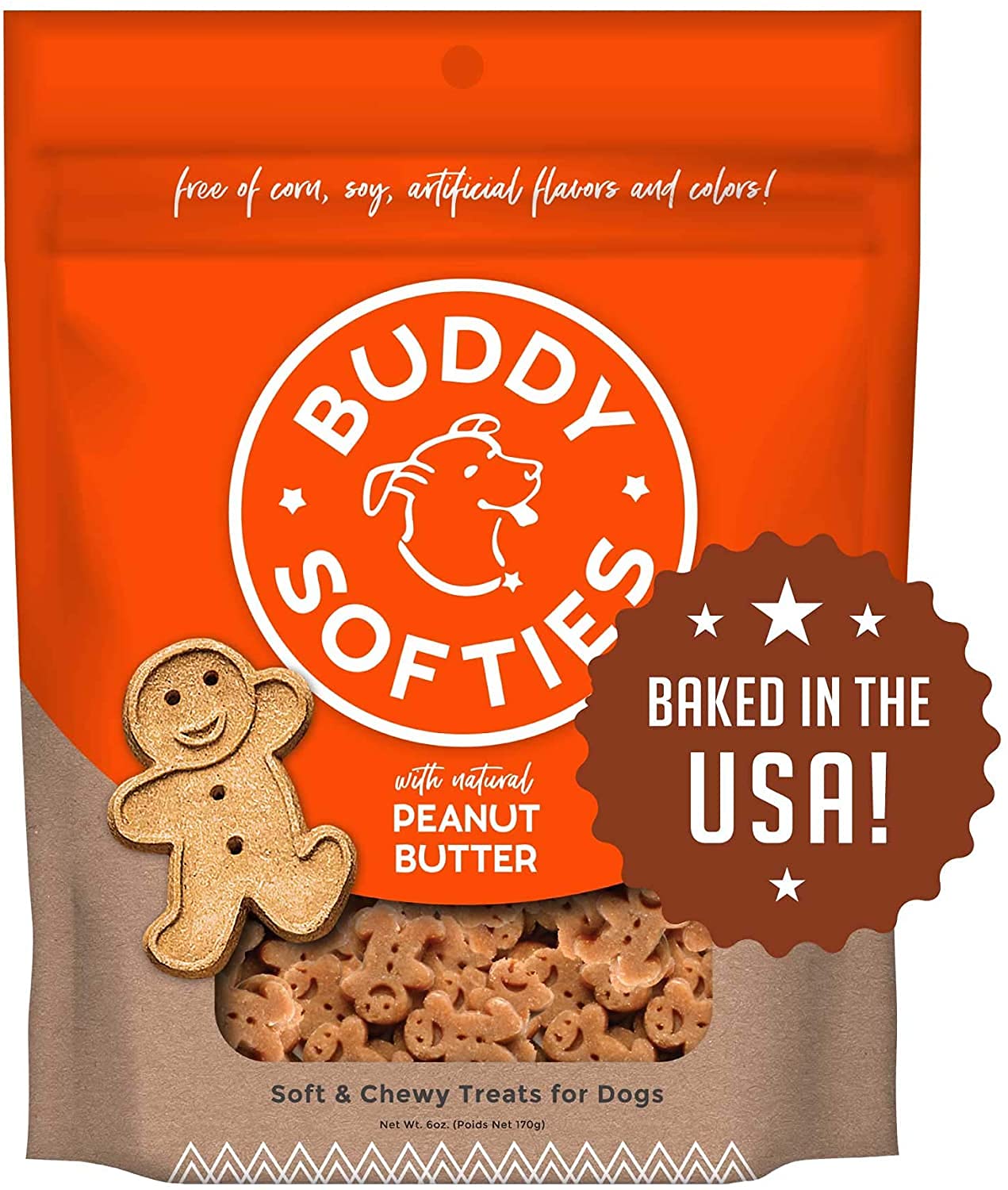 Buddy Biscuits, Soft & Chewy Treats for Small & Large Dog, Made in USA Peanut Butter Flavor - 6 oz, 4 Pack