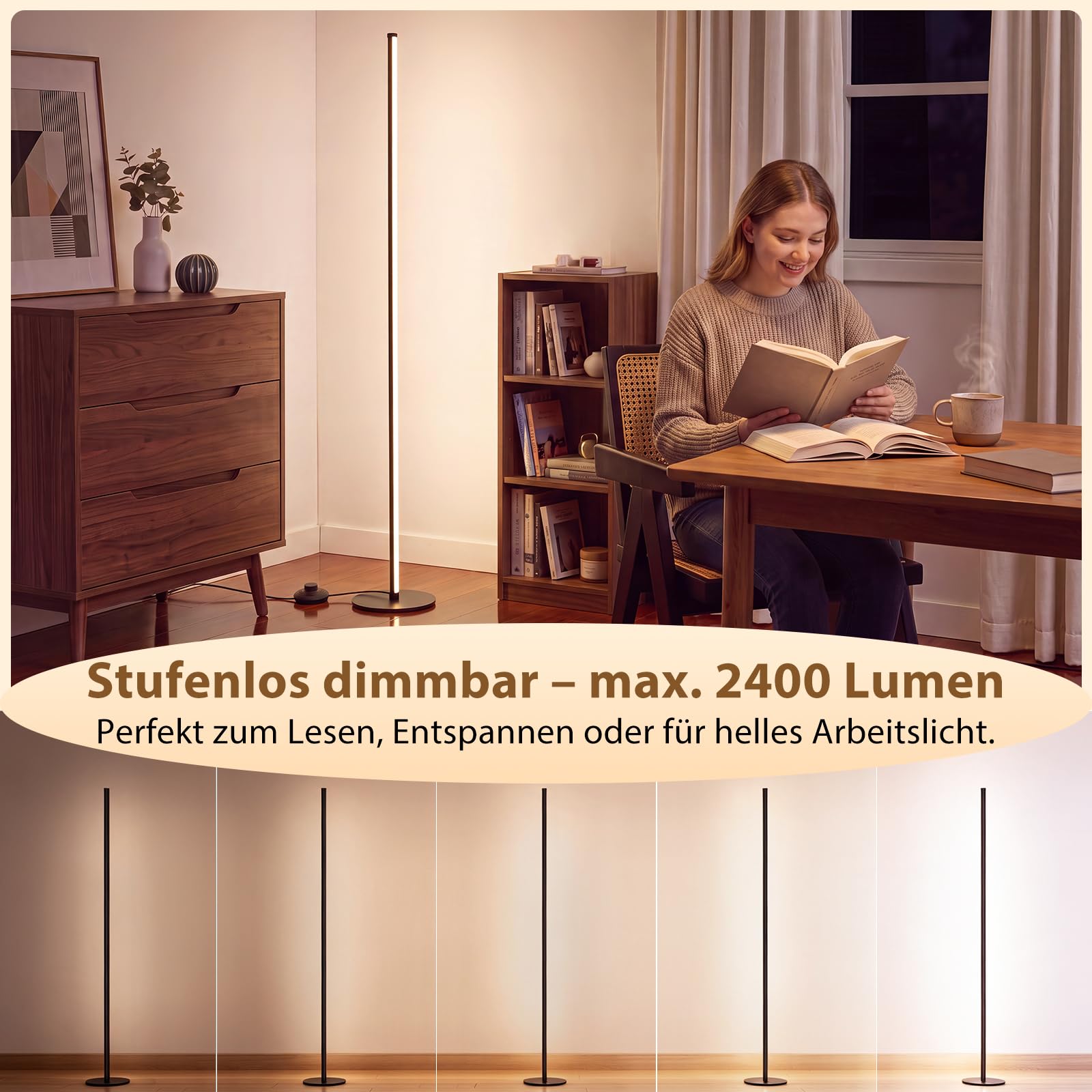LED Stehlampe Wohnzimmer Dimmbar - 150cm Modern Stehlampe mit Fernbedienung 2700-6500K, Timing-Funktion Indirekte Beleuchtung Wohnzimmer Ecklampe für Schlafzimmer Gaming-Zimmer Deko Wohnzimmer-Schwarz