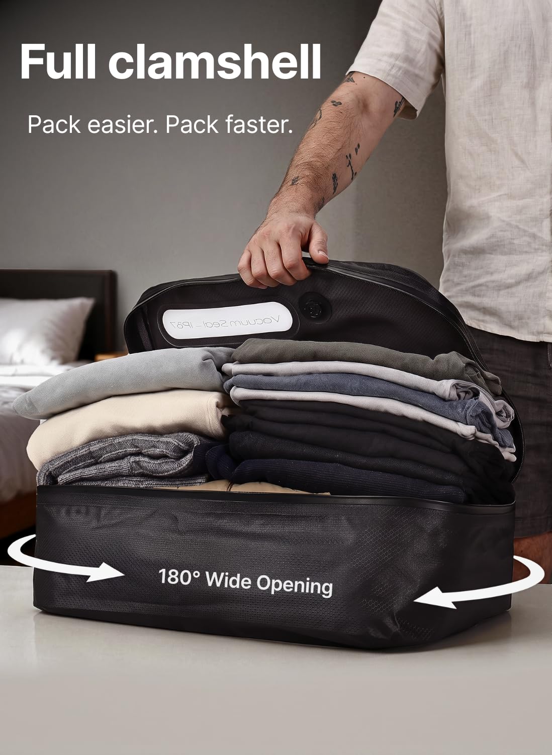 Bolsas de vacío para viajes con bomba inalámbrica, cremallera abierta de 180°, impermeable IP67, bolsas de compresión reutilizables que ahorran espacio para mochila, maleta, almacenamiento en el