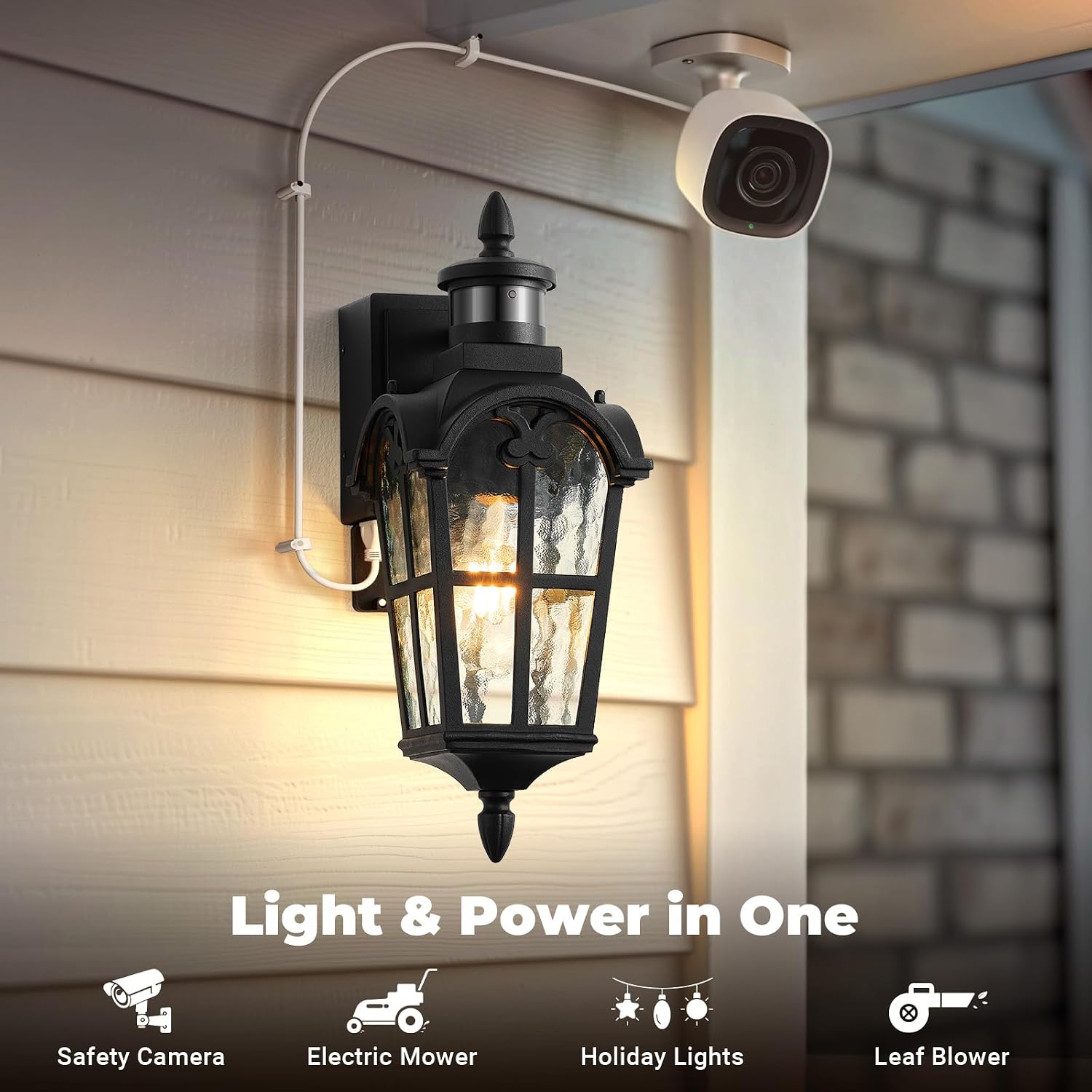 Black Outdoor Patio Lights with GFCI Outlet 2-Pack, Upgraded Motion Sensor Outside Lighting with Water Ripple Glass, Dawn to Dusk Outdoor Light Fixture for House, Garage, Garden, Waterproof