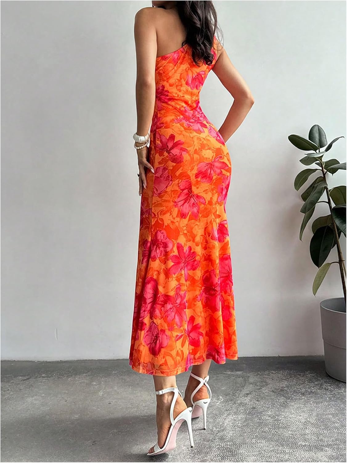 GORGLITTER Women's Floral Asymmetrical Bodycon Maxi Long Dress One Shoulder Summer Graduation Going Out Sundresses - Image 2