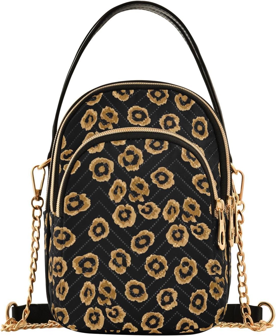 ODAWA Mini Cell Phone Bag Tan Leopard Black Crossbody Phone Pouch Bag