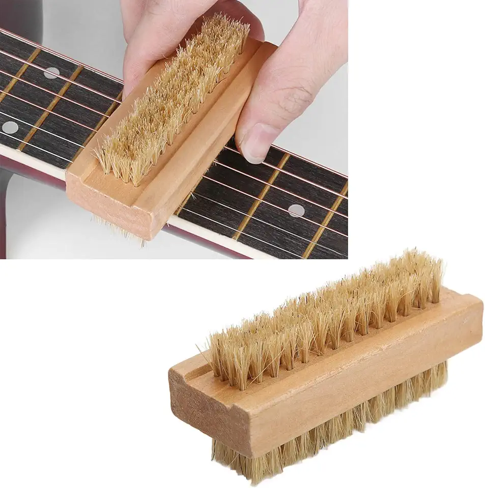 Limpador de escova de guitarra, ferramenta de limpeza de baixo dupla face com bordo, limpador de cordas para instrumentos de guitarra e baixo folclóricos, design portátil compacto