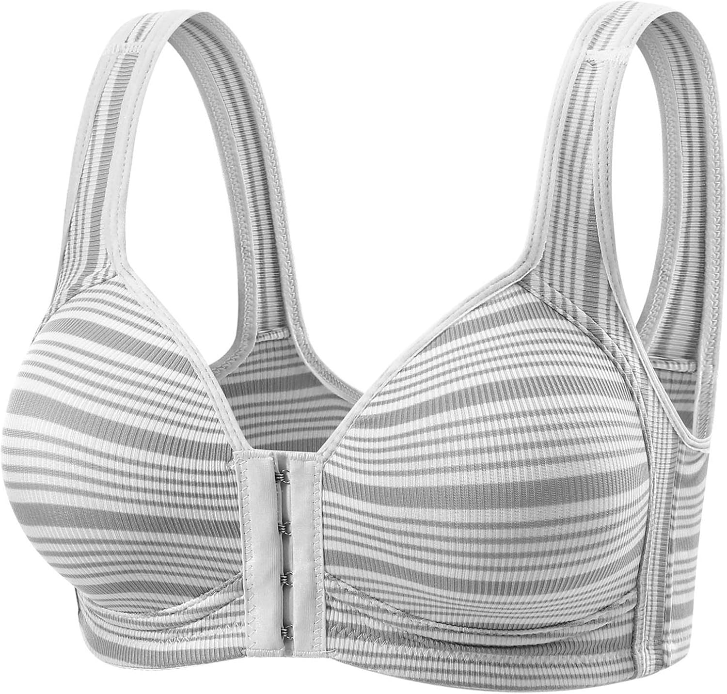 Front Closure Bras for Women No Underwire Plus Size Wireless Comfortable Striped Sleep Bra for Older Womens Bras