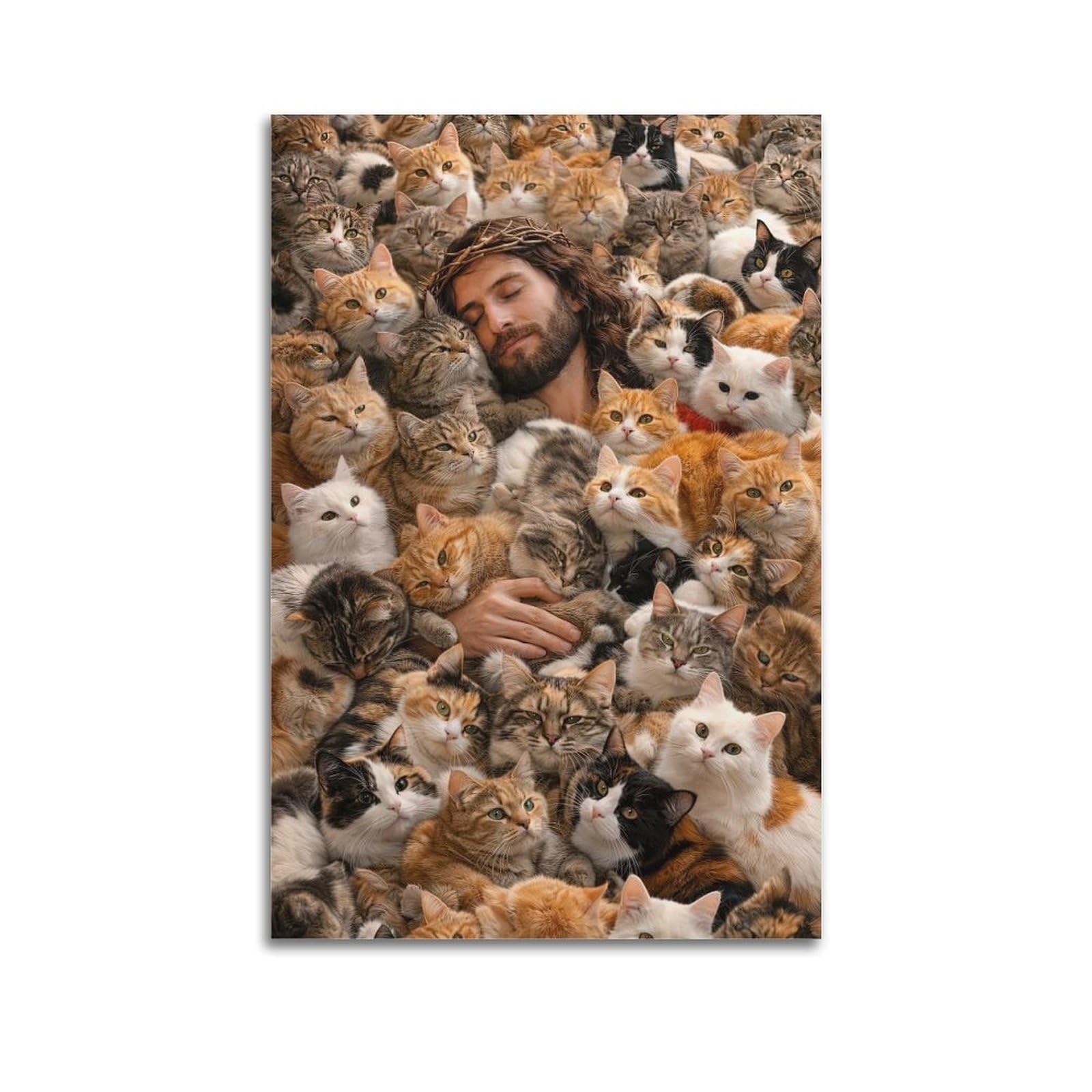 OKAHYS Vintage Great Jesus And The Kitten Cats Poster Decorative Painting Canvas Wall Artworks Picture 20x30inch(50x75cm)