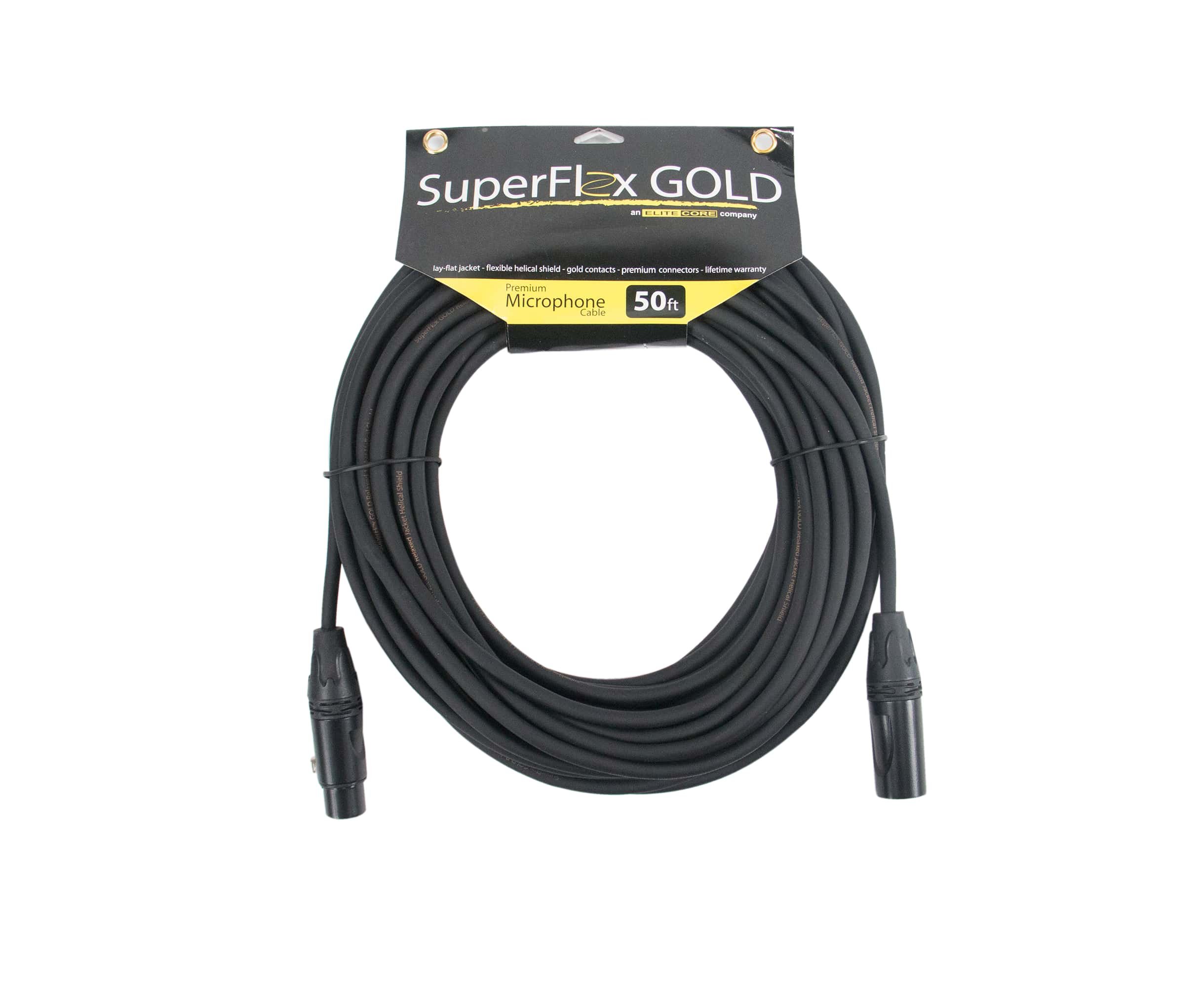 SuperFlex Gold | Premium Microphone Cable | 50-ft length XLRM-XLRF Metal Connectors | SFM-50