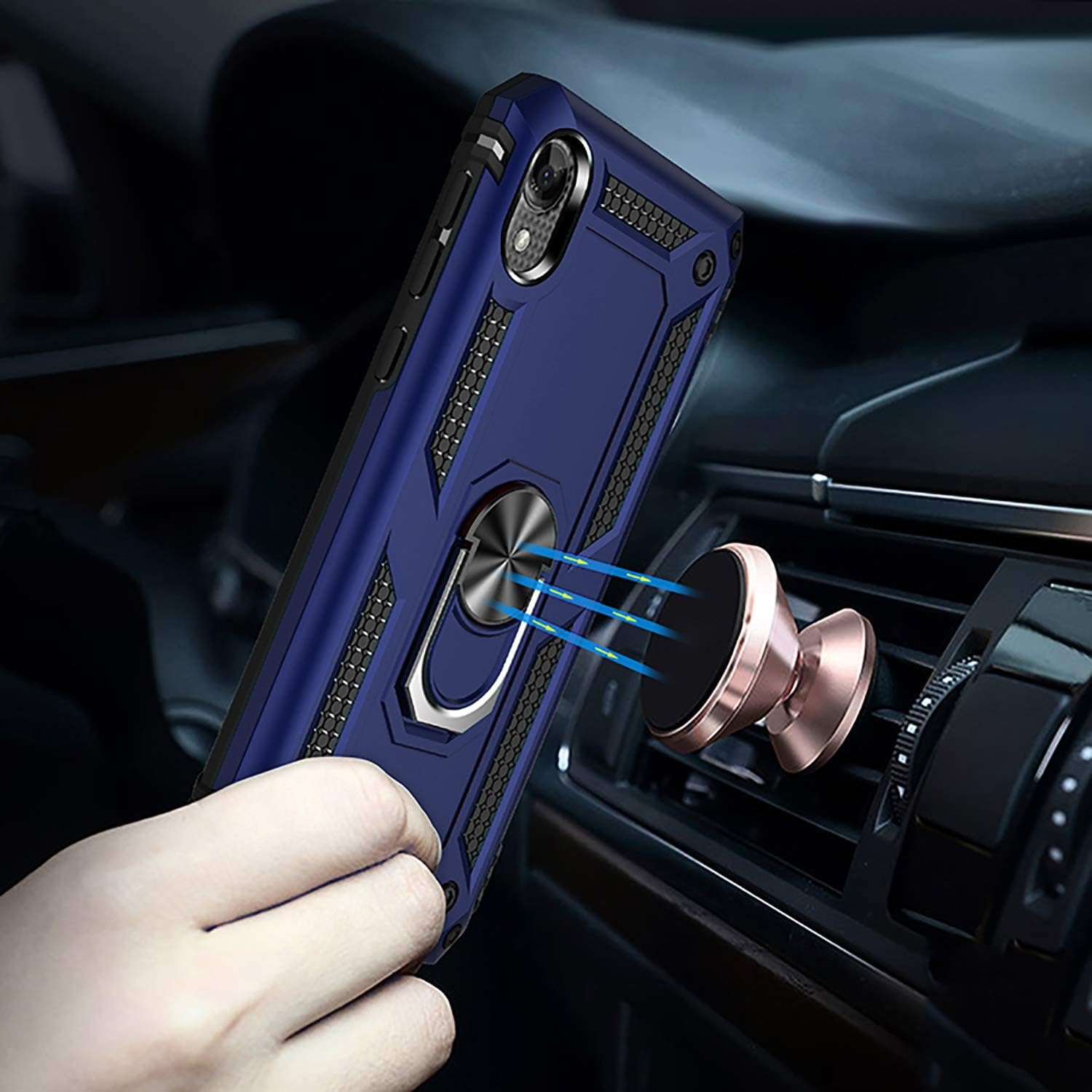 TJS Compatible with Motorola Moto E6 Case, [Defender][Metal Ring][Magnetic Support] Kickstand Heavy Duty Drop Protector Phone Case Cover (Teal)