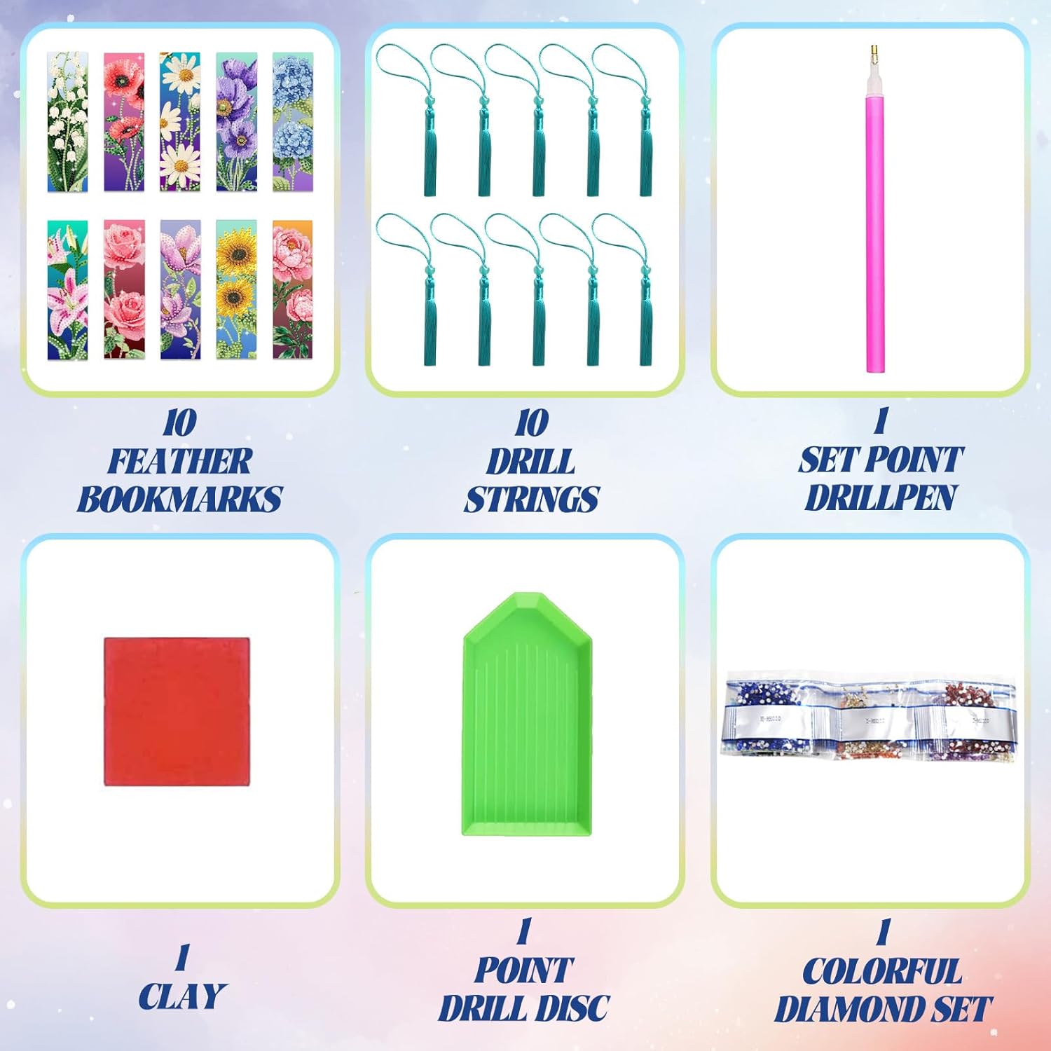 10Pcs Mixed Floral 5D Diamond Art Bookmarks Flowers Diamond DIY Painting Bookmarks Rhinestones Beaded Tassel Acrylic Bookmark for Adult Beginner Crafts