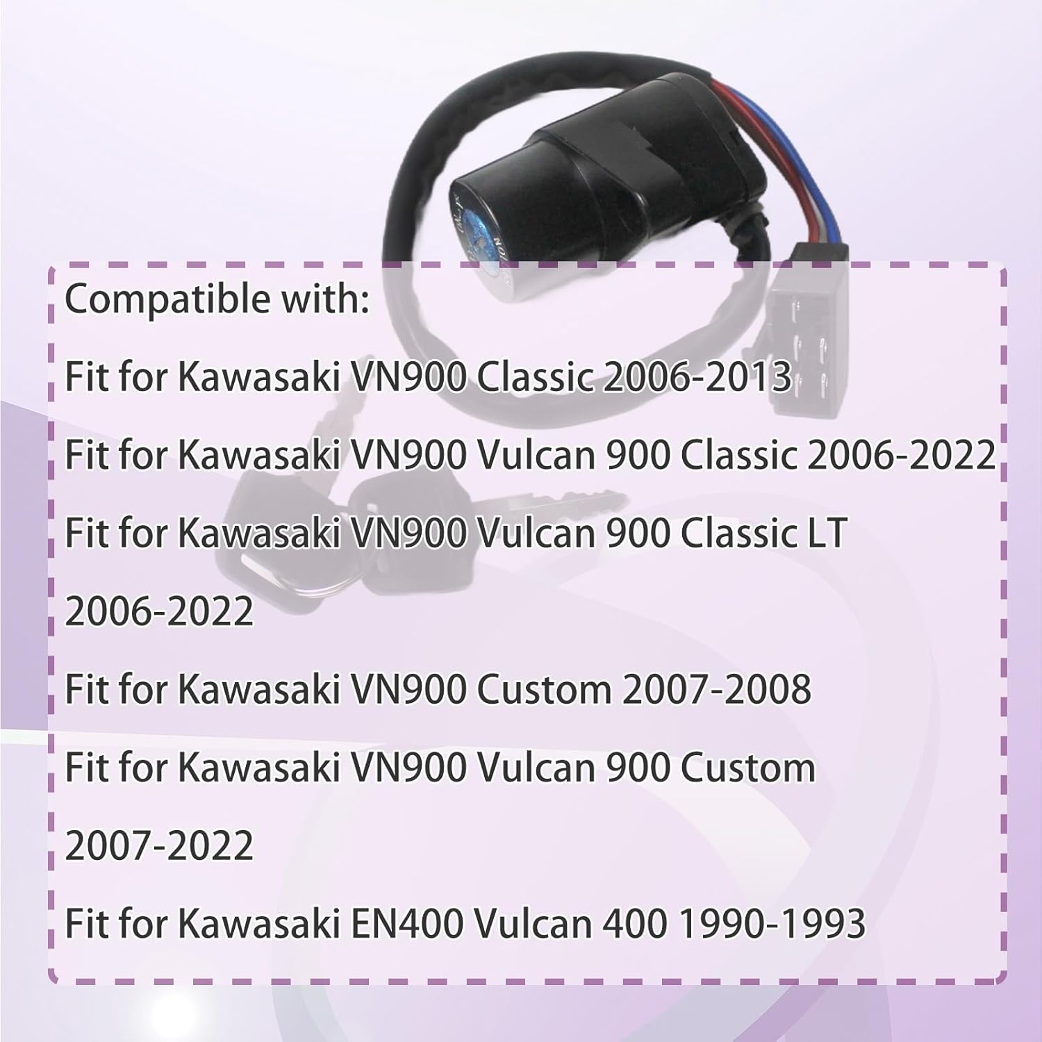 Ignition Switch Lock with 2 Keys Fit for Kawasaki Vulcan 800 VN800 1995-2006, Ignition Lock Cylinder Kit Replace 27005-0032 27005-1148 27005-1204 27005-1188 27005-1206 27005-1257