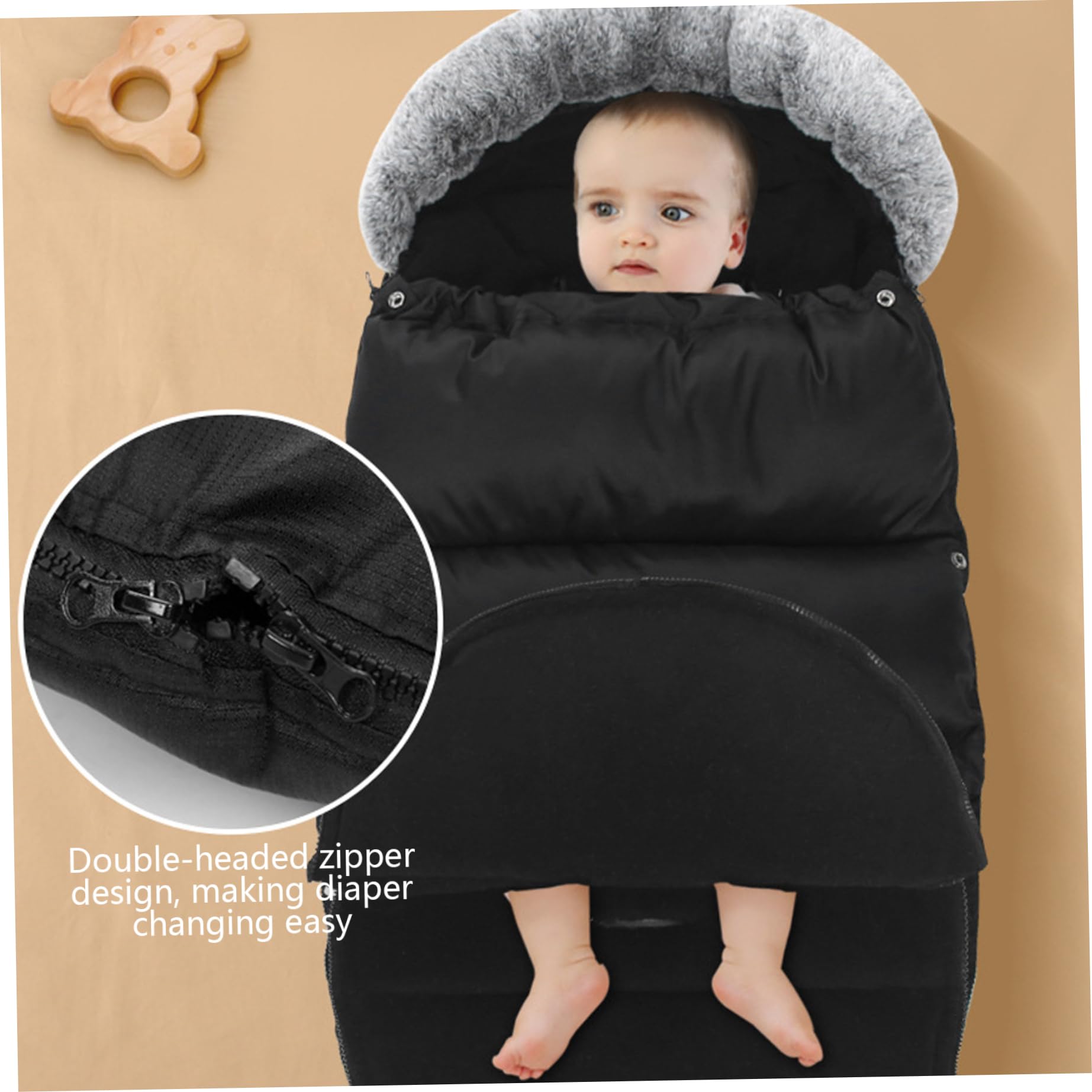 Coprigambe per passeggino Foderato in pile addensato Caldo copripasseggino per l'inverno con collo in pelliccia e cerniera Sacco da stamina impermeabile 35x14 pollici Coperta, copertura invernale, sa