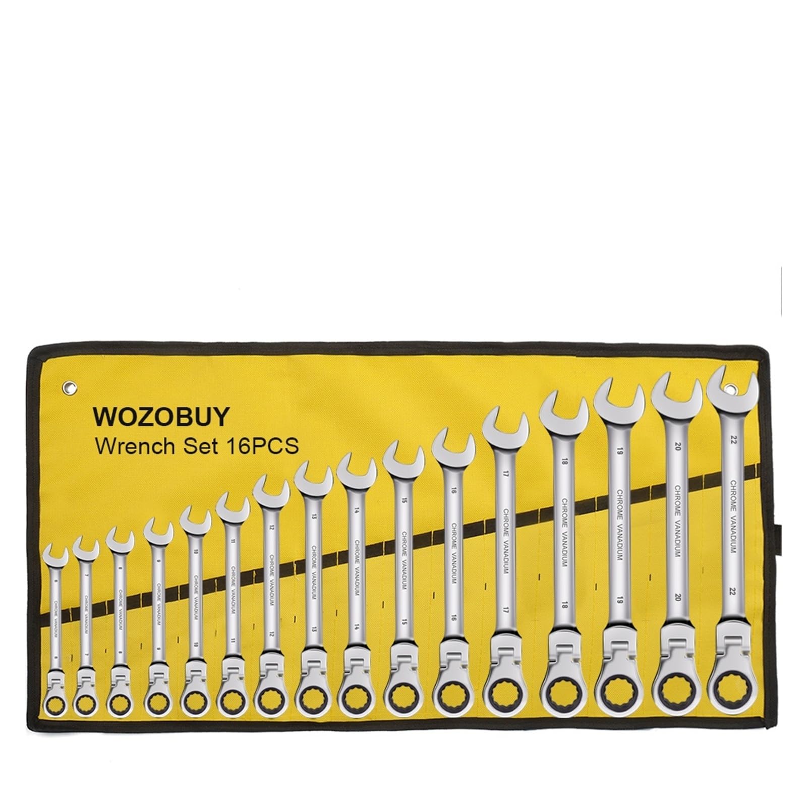 Yanyaxm 16Pcs Ratcheting Wrench Set,Combination Spanner Kit, Chrome Vanadium Steel Hand Tools Socket Key Ratchet With Canvas Bag