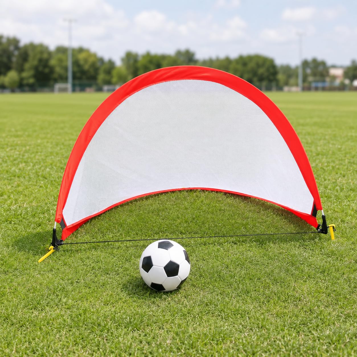 Rete da Calcio Pieghevole per Giardino 150x90x90cm, Mini Rete Calcio Portatile con Montaggio Veloce, Tessuto Oxford 210D PA Rosso